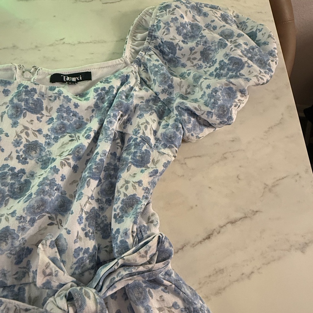 Trixxi Blue Floral print Tie-Waist Dress - Picture 4 of 8